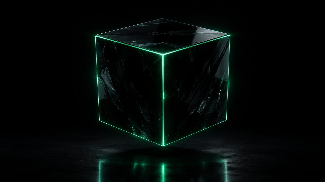 The black cube assembled with an emerald seam.