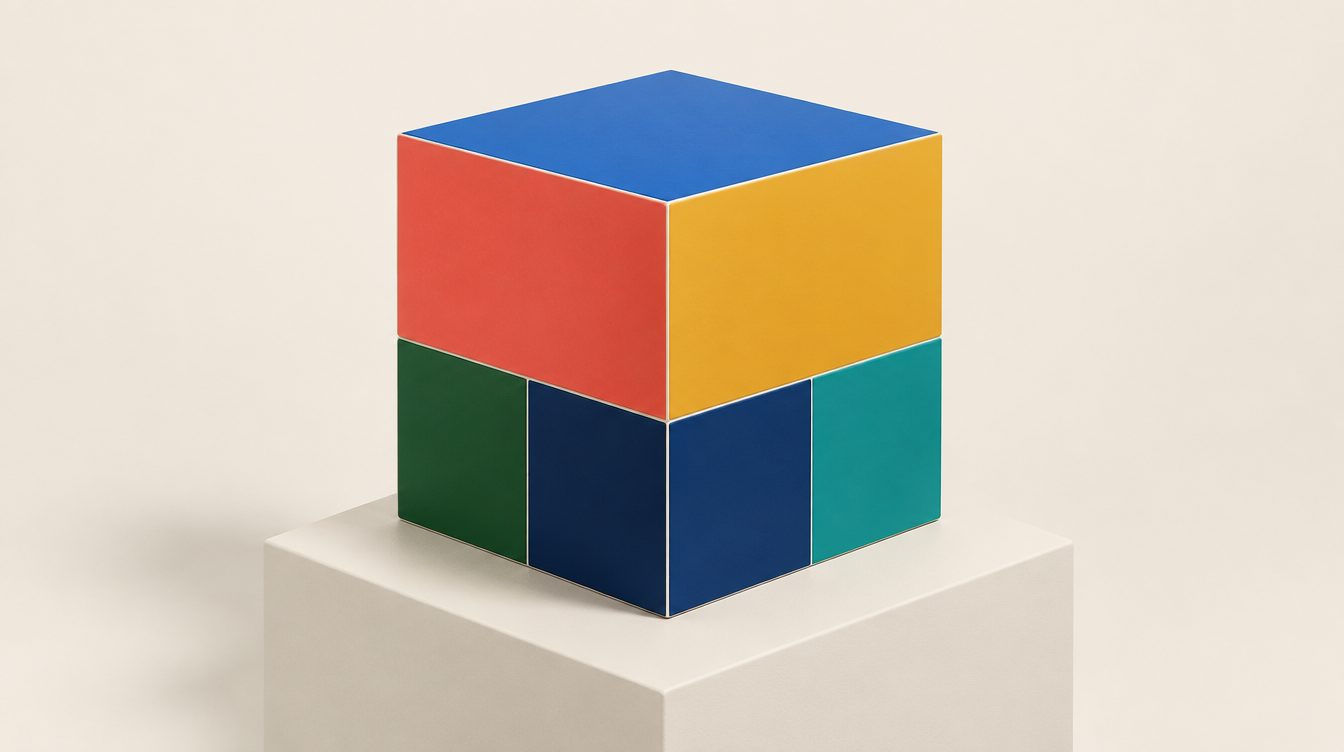 The solid six-colour cube on a pedestal
