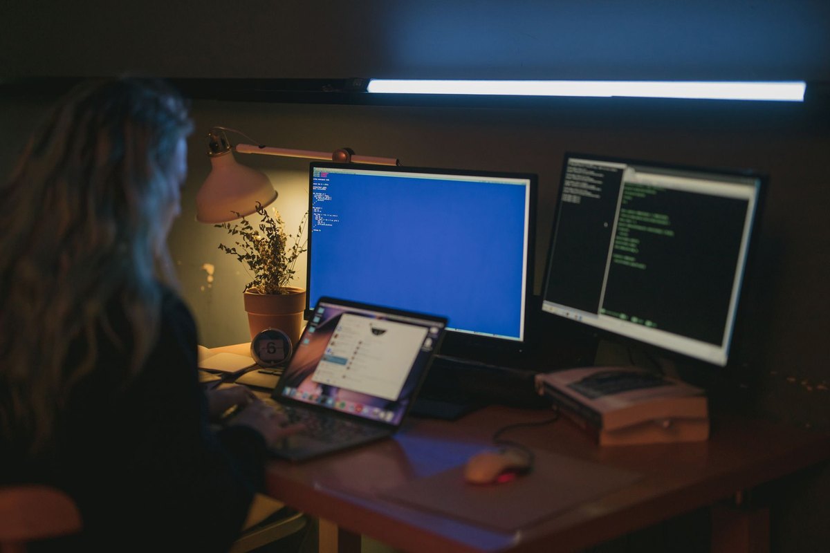 A workstation with multiple screens