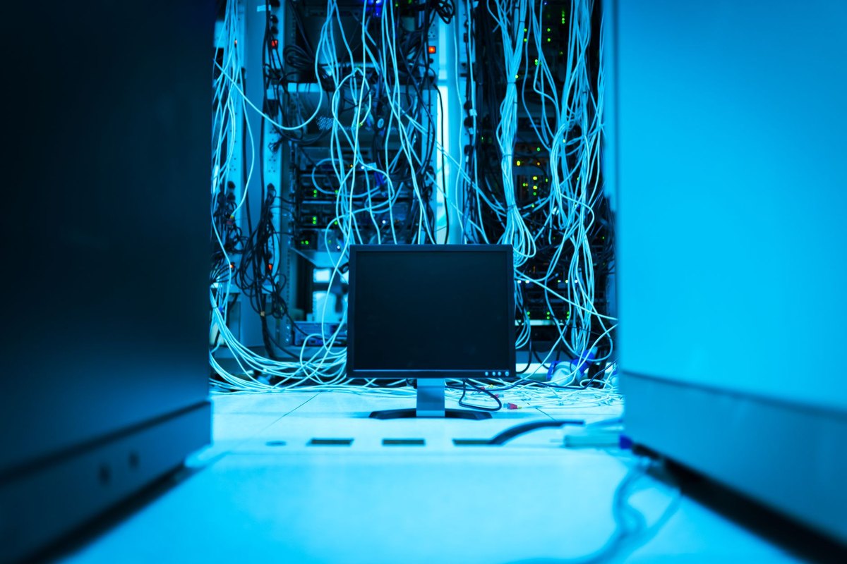 A server with network cabling